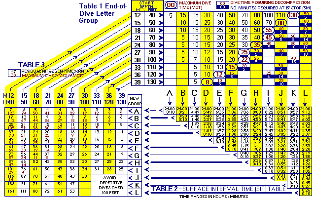 NAUI Air Imperial and Metric Dive Table